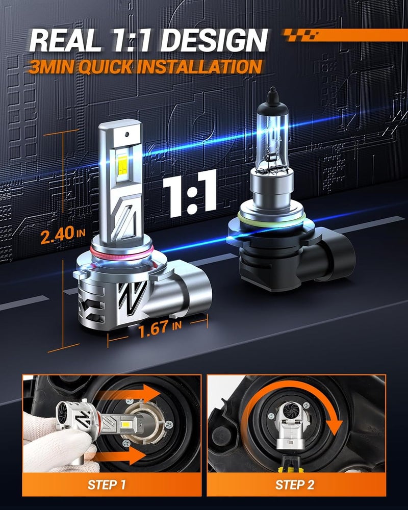 SEALIGHT مصباح HB3/9005، 800% 44,000LM فائق السطوع لمصابيح LED الأمامية 9005، 6500K أبيض بارد مع مروحة، حجم مخزون حقيقي 1:1، تركيب سهل خلال 3 دقائق، مقاوم للماء IP68، عبوة من 2 - Image 5